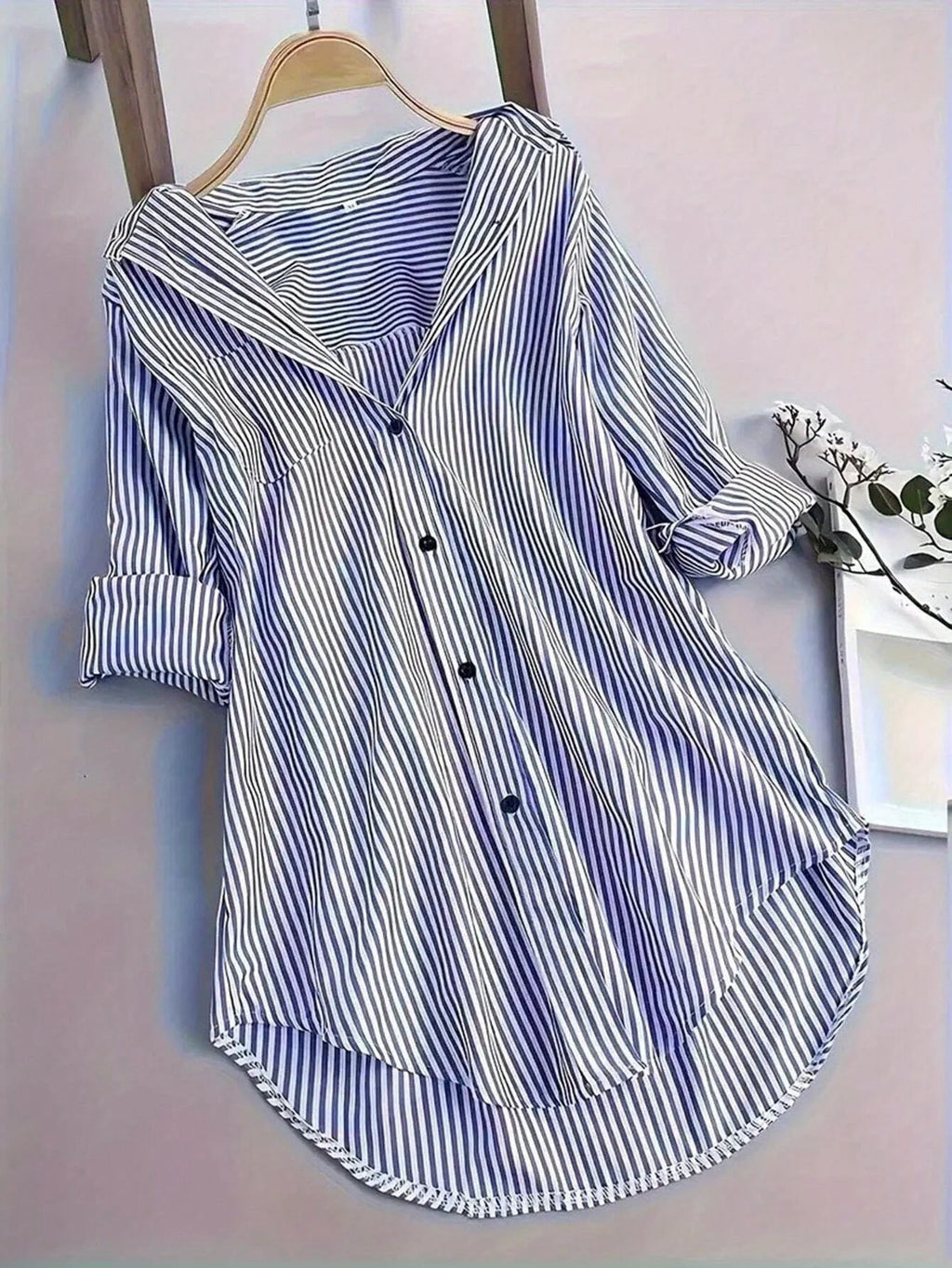 Blusa Elegante a Rayas Plus Size | Manga Larga Cuello Alto | Tallas 1XL-5XL | Tico Trendy