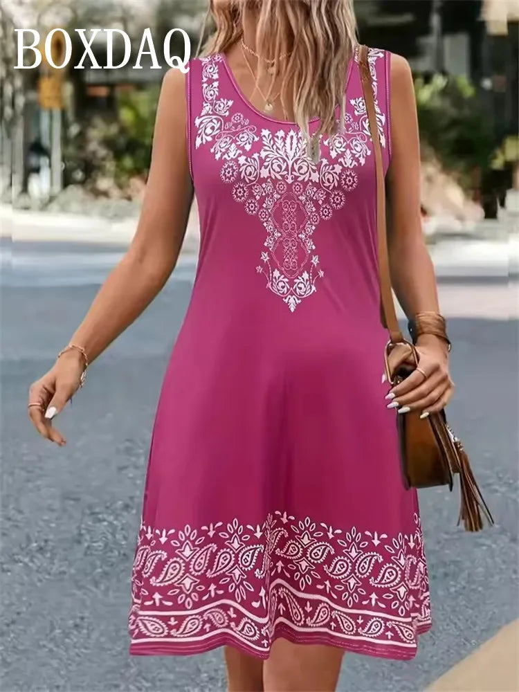 Vestido Étnico de Verano para Mujer | Sin Mangas y Holgado | Estampado 3D y Talla Grande | Tico Trendy