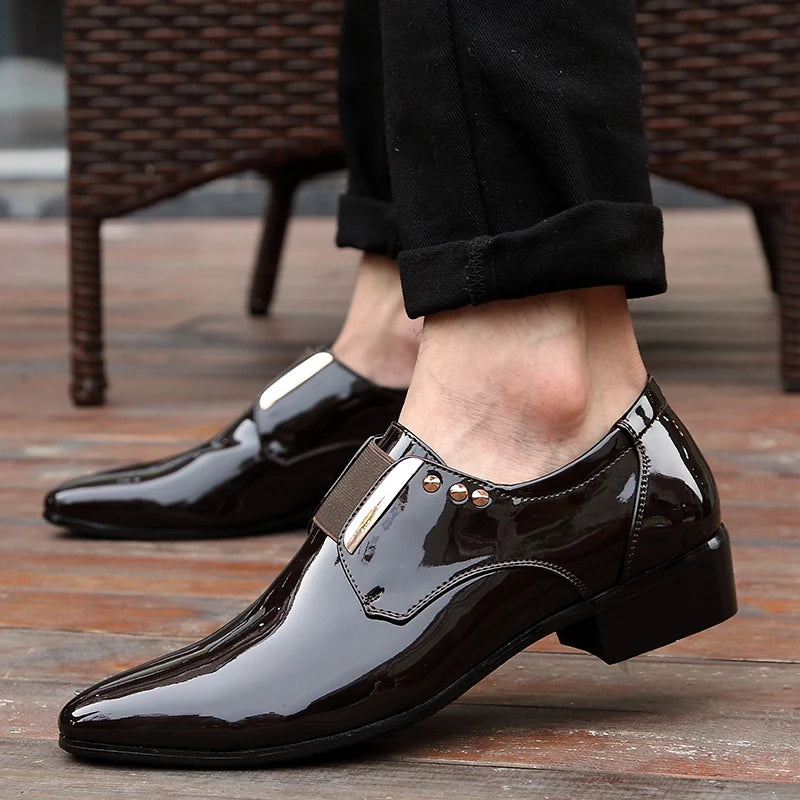 Mocasines Clásicos Hombre Charol | Punta Estrecha Sin Cordones Formales Negocios Boda