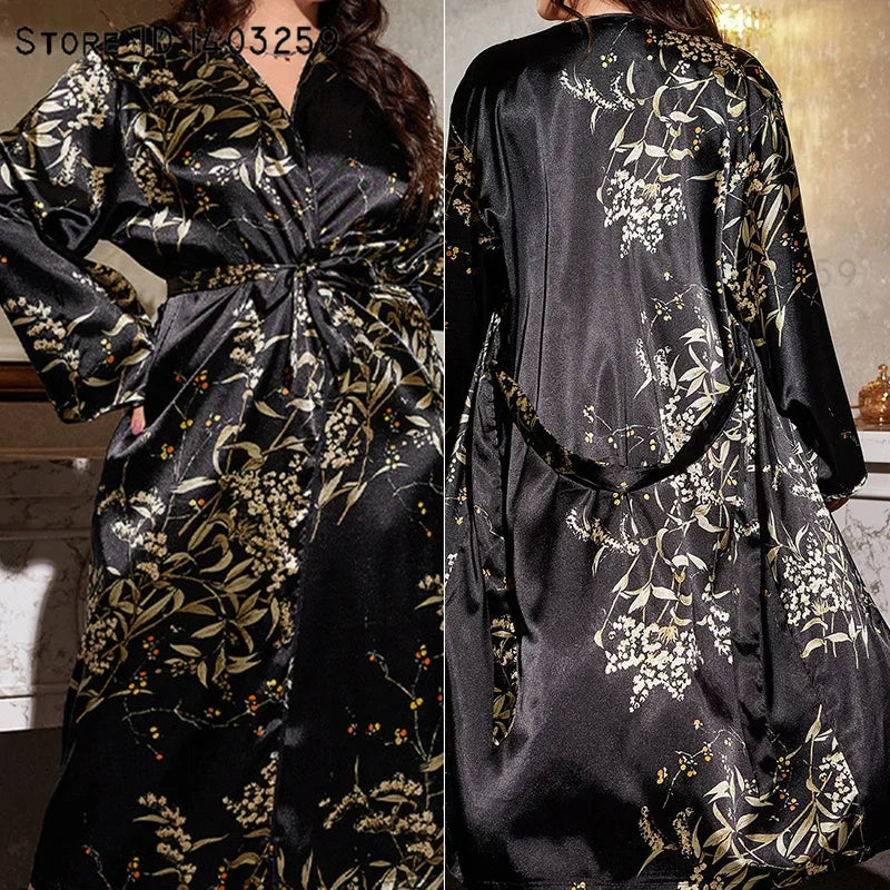 Bata Kimono con Estampado de Cerezo | Talla Grande