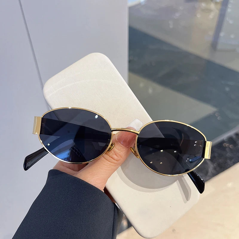 Gafas Sol Ovaladas Metal Tendencia Retro | Clásico Básico Gafas Protección UV400