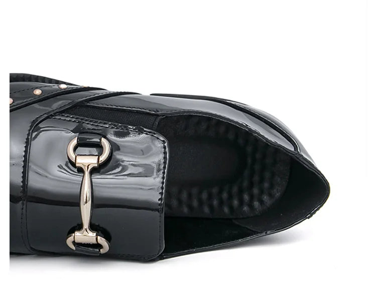 Zapatos Hombre Charol Elegantes Punta Puntiaguda Boda Sin Cordones | Diseño Liso