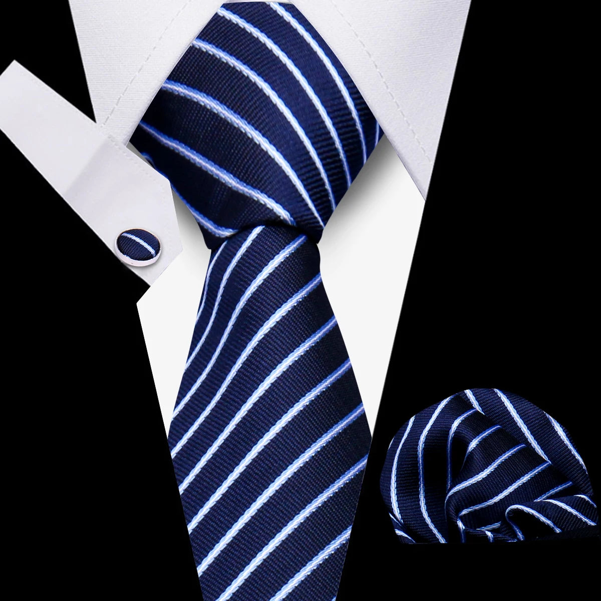 Conjunto Corbata Pañuelo Gemelos Negocios Boda Accesorio De Moda