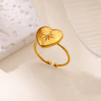 Anillo Ticotrendy Lujo | Ópalo Circón | Corazón Estrella Flor | Acero Oro