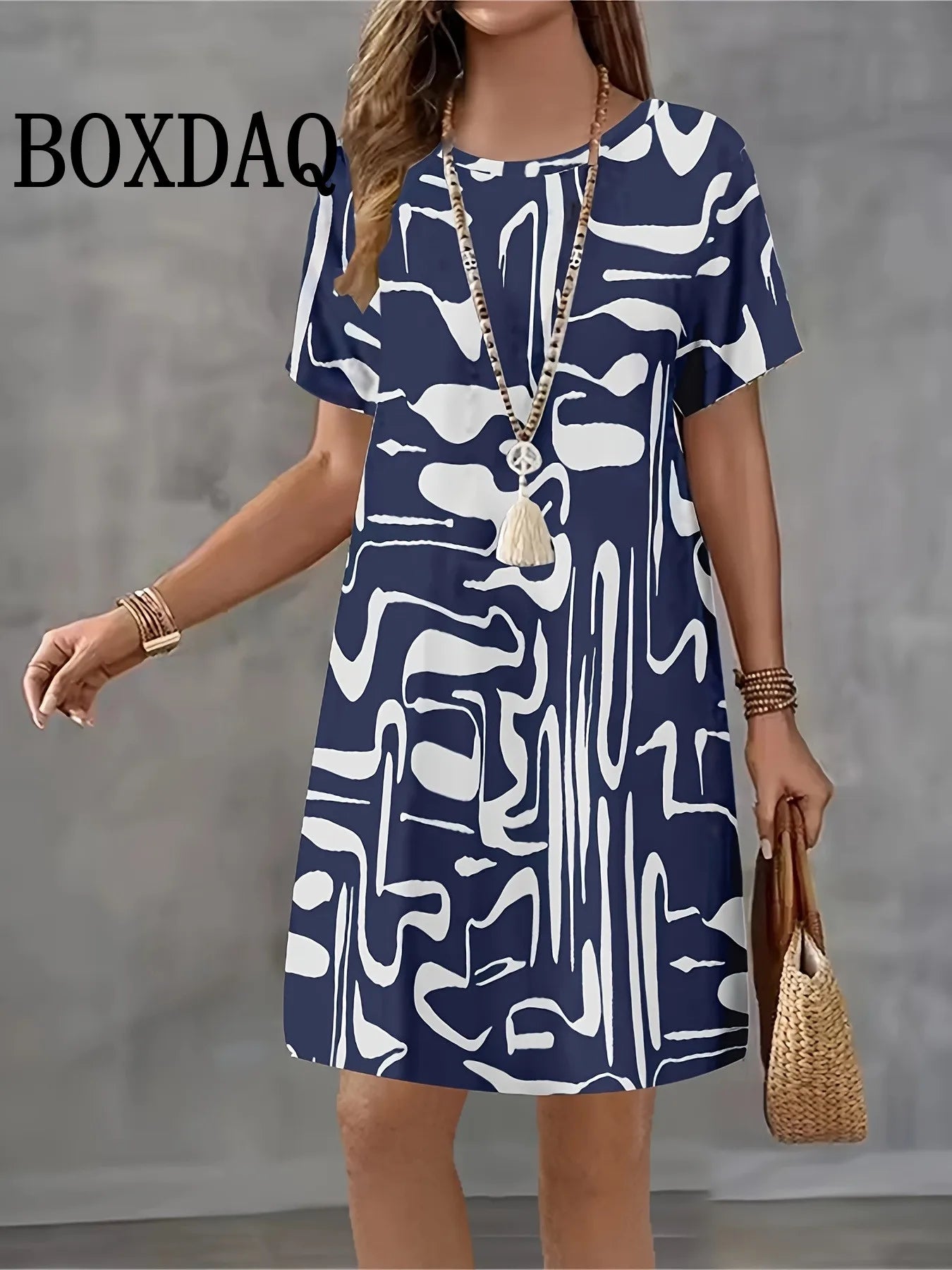 Vestido Retro Verano Mujer | Cuadros Manga Corta Cuello Redondo | Holgado Talla Grande | Tico Trendy