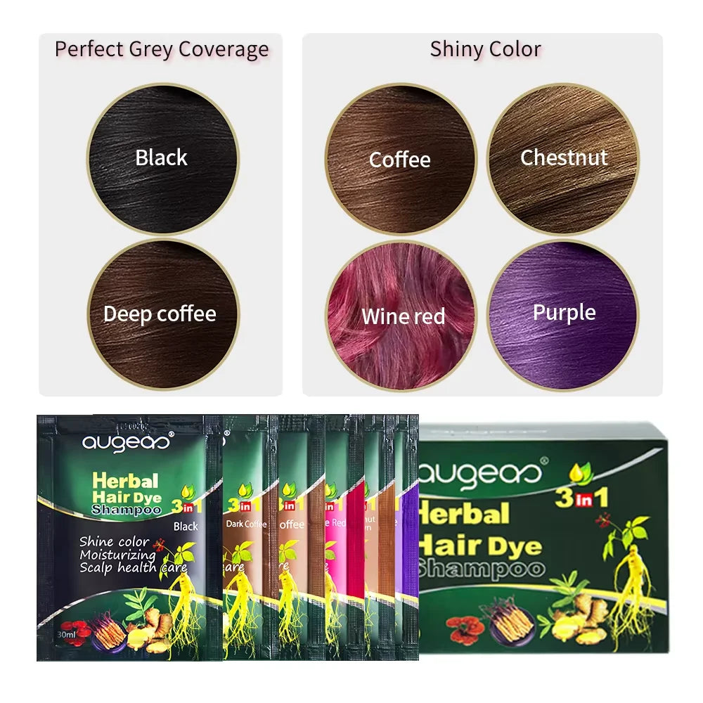 Champú Tinte Natural Base de Hierbas | Cubre Canas Rápidamente | 6 Colores | Tico-Trendy