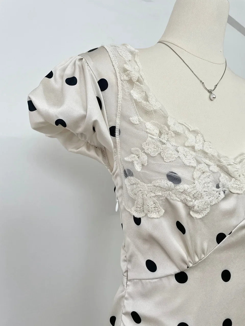 Vestido Maxi Lunares Encaje Espalda Descubierta | Estilo Francés Dulce Primavera Verano