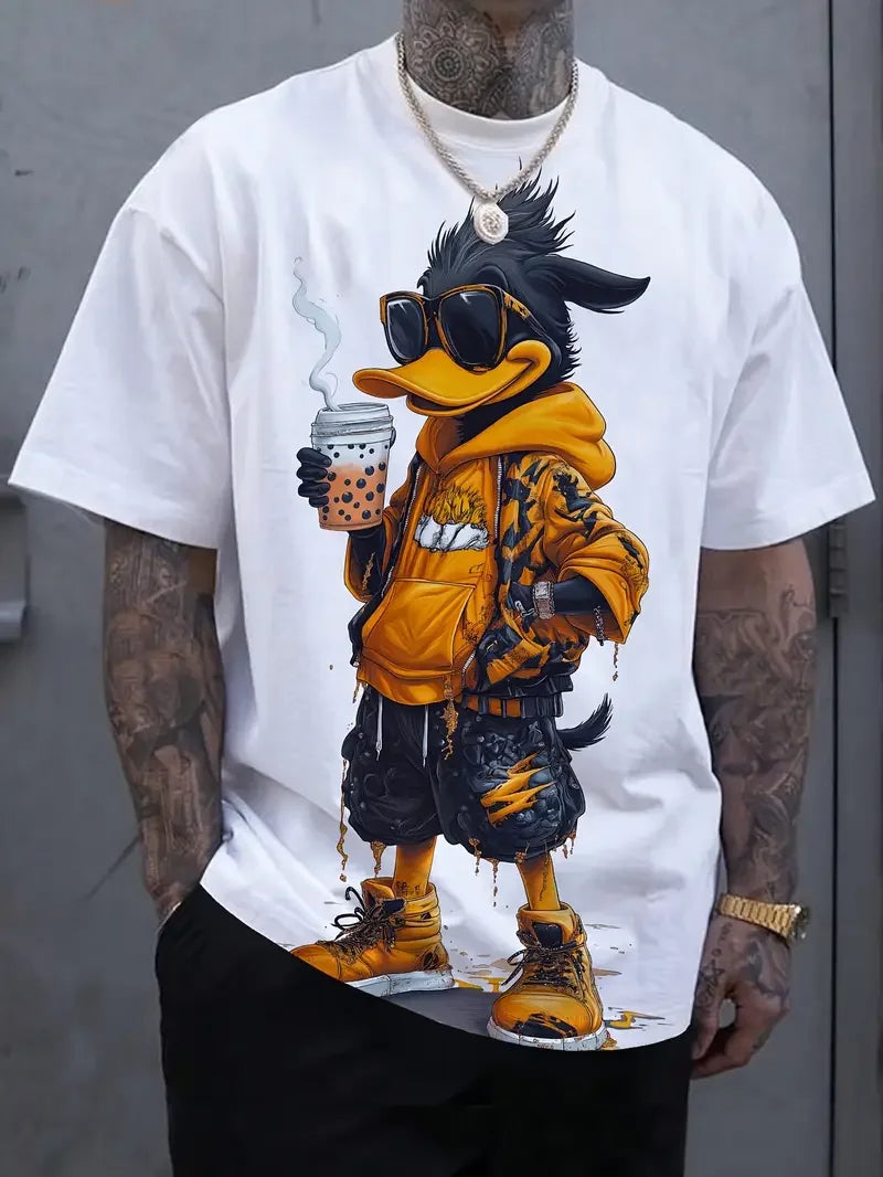 Camiseta Divertida Hombre Estampado Pato | Dibujos Animados Manga Corta Secado Rápido