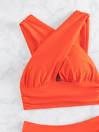 Bikini de Cintura Alta con Pliegues Cruzados - Traje de Dos Piezas