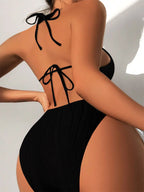 Traje de Baño Una Pieza | Cuello Halter y Lazo Lateral | Monocromático | Verano