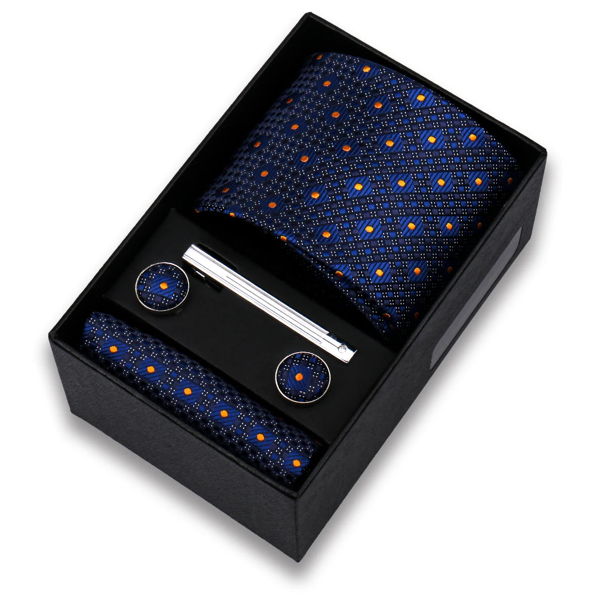 Conjunto de Lujo Corbata Gemelos Clip Pañuelo para Hombres Negocios Boda