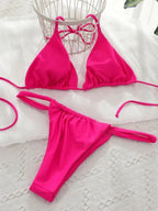 Conjunto de Bikini de Color Liso con Correa para Playa