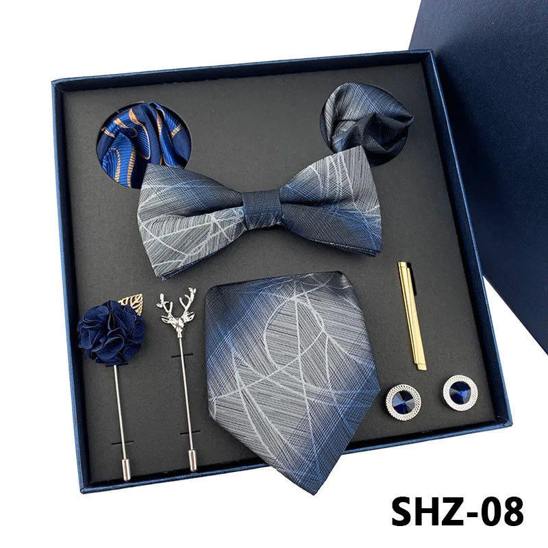 Set De Corbata Pajarita Pañuelo Gemelos Regalo Tico De Lujo
