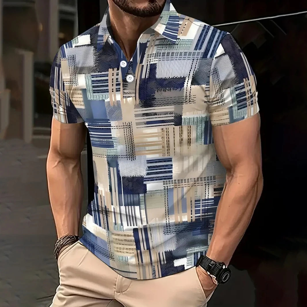 Polo Vintage Hombre Verano | Diseño Estampado Informal Manga Corta Transpirable