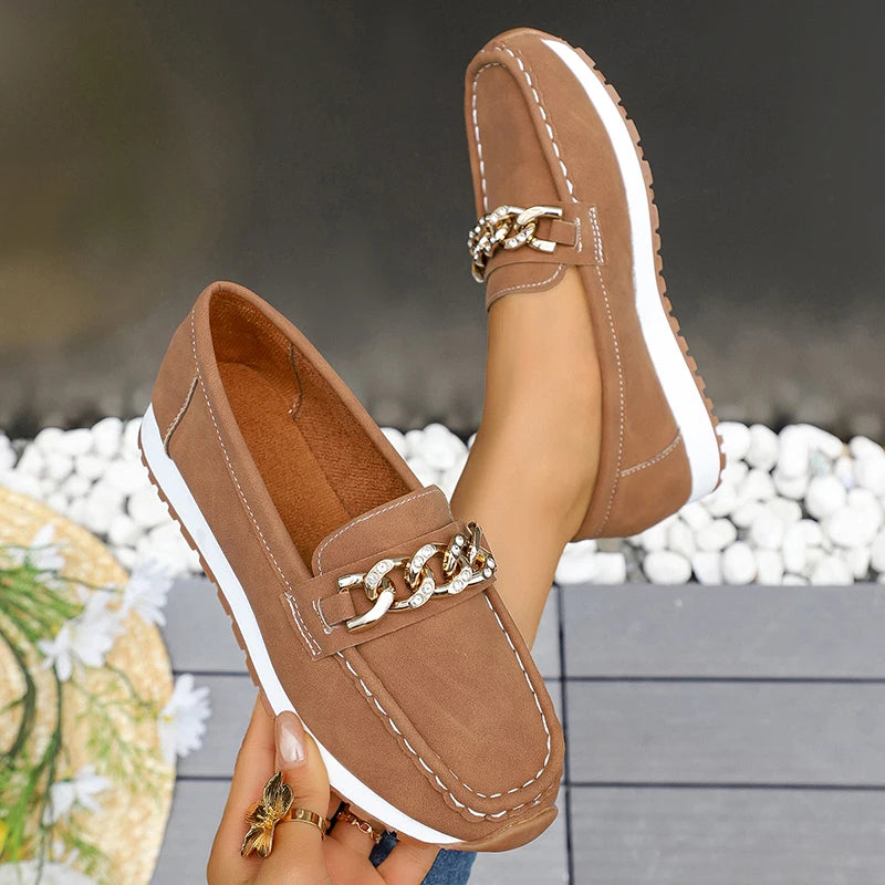 Mocasines con Plataforma y Cadena Metálica | Cuero PU | Suela Blanda Antideslizante