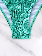 Bikini de Neón con Lazo Lateral y Estampado de Cachemira Push Up
