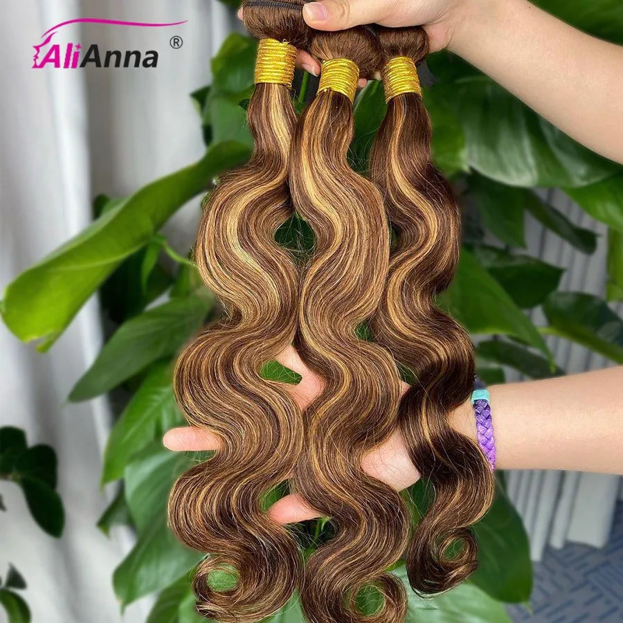 Mechones de Cabello Humano - Ombré Rubio Miel (P4/27) Ondulado