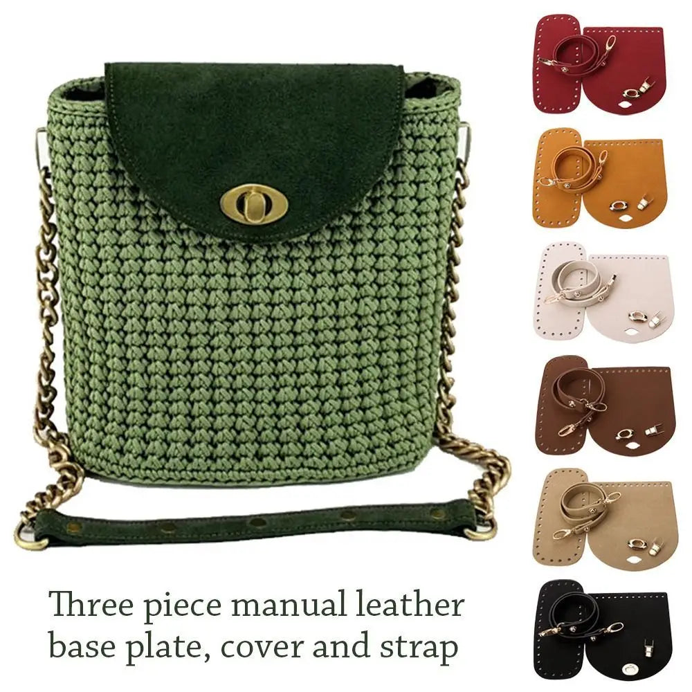 Set de Accesorios de Cuero PU para Bolso DIY: Asa, Base y Solapa Tejida