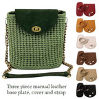 Set de Accesorios de Cuero PU para Bolso DIY: Asa, Base y Solapa Tejida