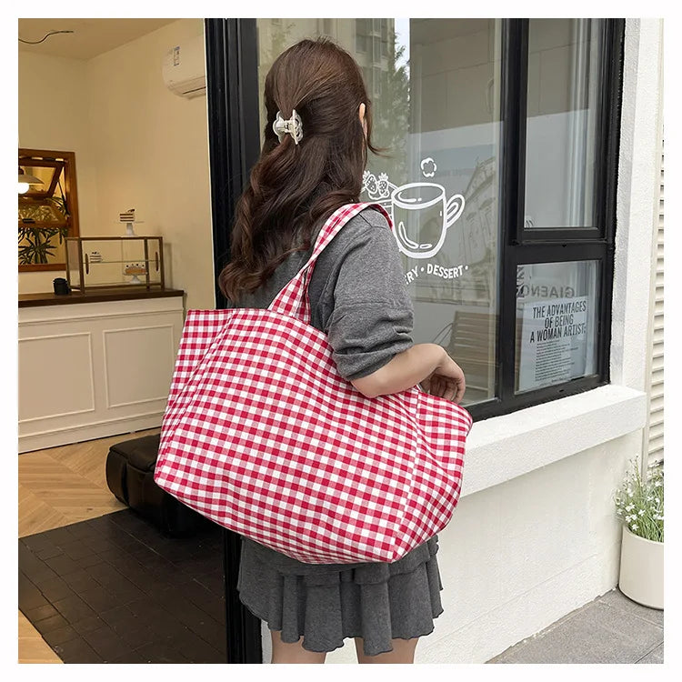Bolso De Mano Lona Mujer Shopper A Cuadros Grande
