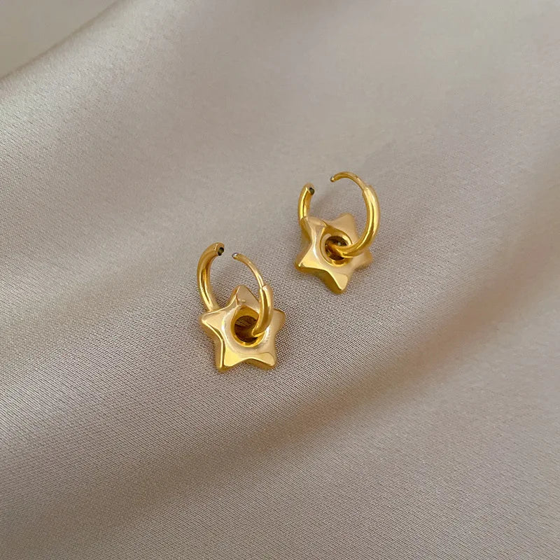 Pendientes de aro de estrella simples de Color dorado de acero inoxidable para mujeres y niñas, accesorios para las orejas a la moda, regalos de joyería