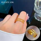 Anillos ajustables con forma de cruz de circón para mujer y niña, anillos de cobre de doble capa de Color dorado, accesorios para dedos, regalos