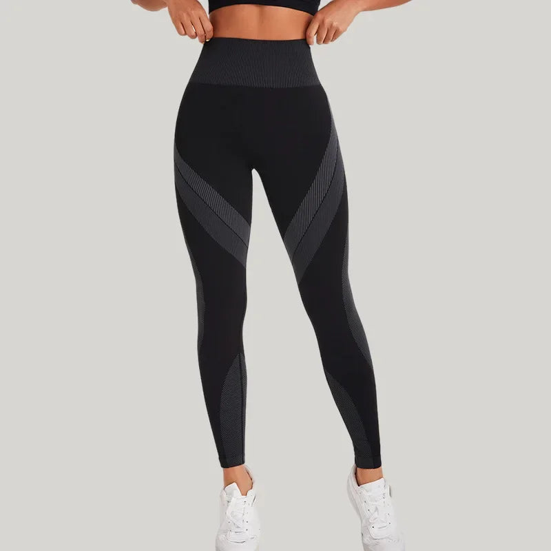 Pantalones Yoga sin Costuras para Mujer | Contraste de Color y Cintura Alta | Secado Rápido para Correr | Tico Trendy