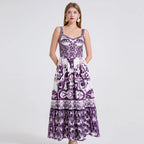 Vestido Vintage Estampado A-Line | Tiras de Espagueti Espalda al Aire Primavera Verano