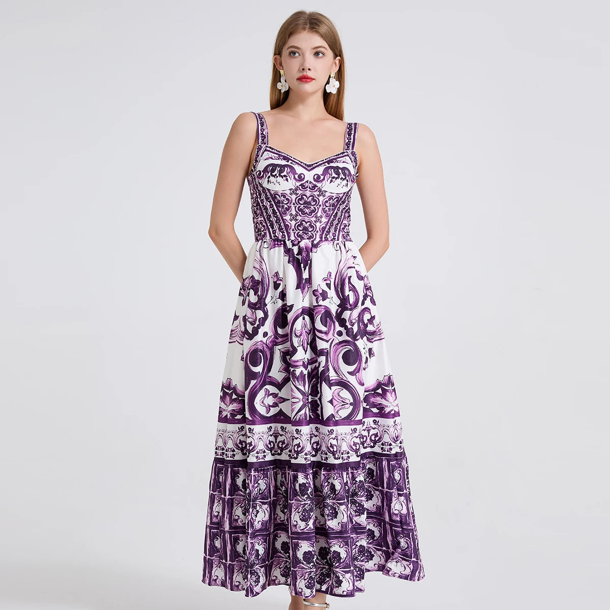 Vestido Vintage Estampado A-Line | Tiras de Espagueti Espalda al Aire Primavera Verano