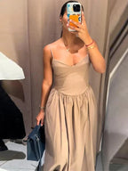 Vestido Largo Sexy con Tirantes, Cuello en V y Espalda Descubierta