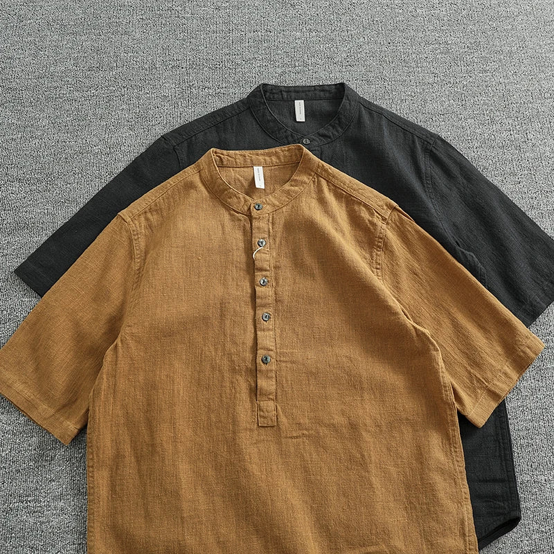 Camisa Lino Algodón Hombre | Estilo Retro | Manga Corta | Cuello Abierto | Ticotrendy Costa Rica