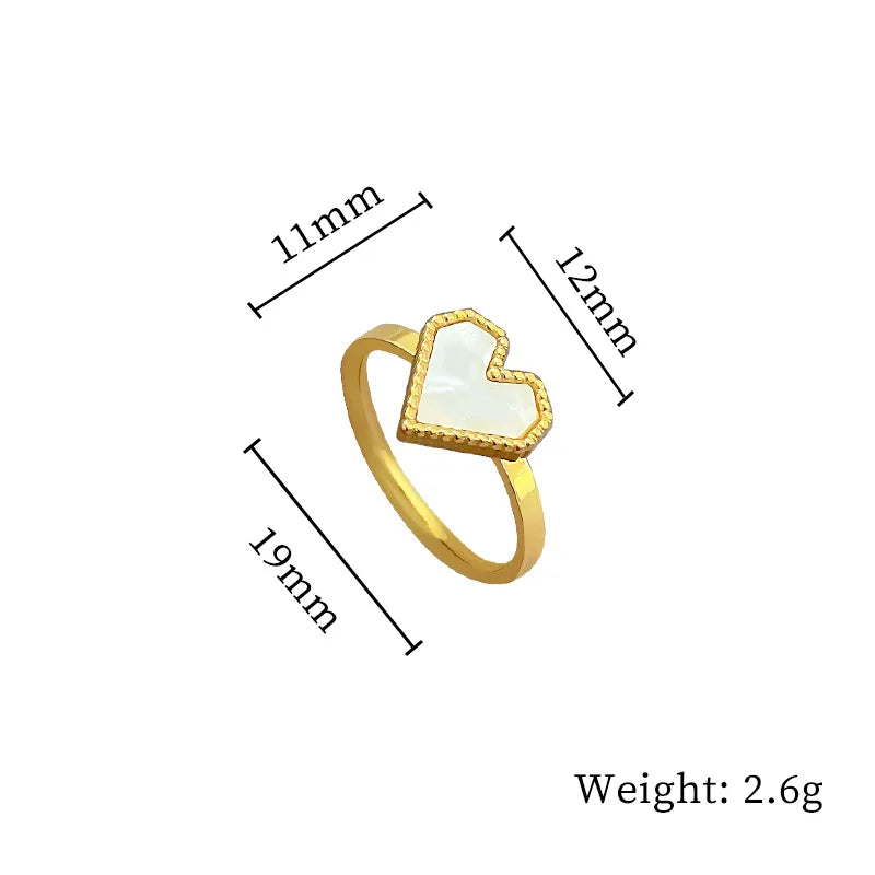 Anillos simples de corazón de amor de concha de acero inoxidable para mujeres y niñas, anillos de concha blanca y negra, regalos de joyería para amigos