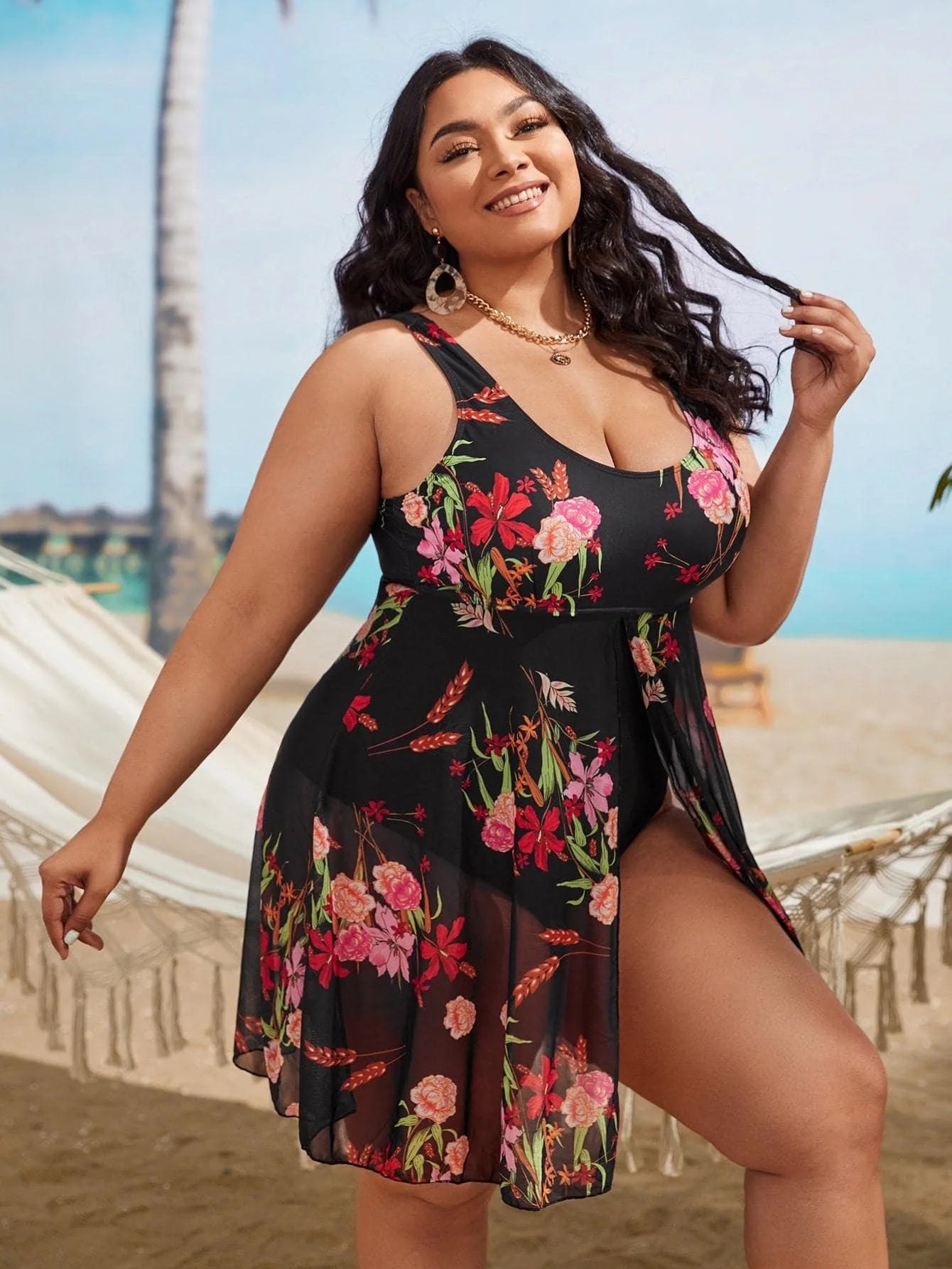 Traje de Baño de Una Pieza con Estampado Floral de Verano