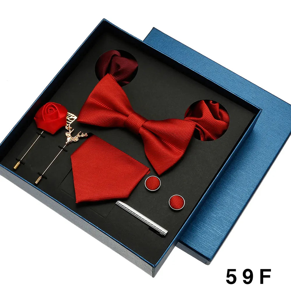 Set de Lujo Corbata Pajarita Pañuelo Gemelos Estilo Tico Elegante