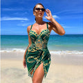 Traje de Baño Push Up con Falda - Estampado de Cadena para Playa y Piscina