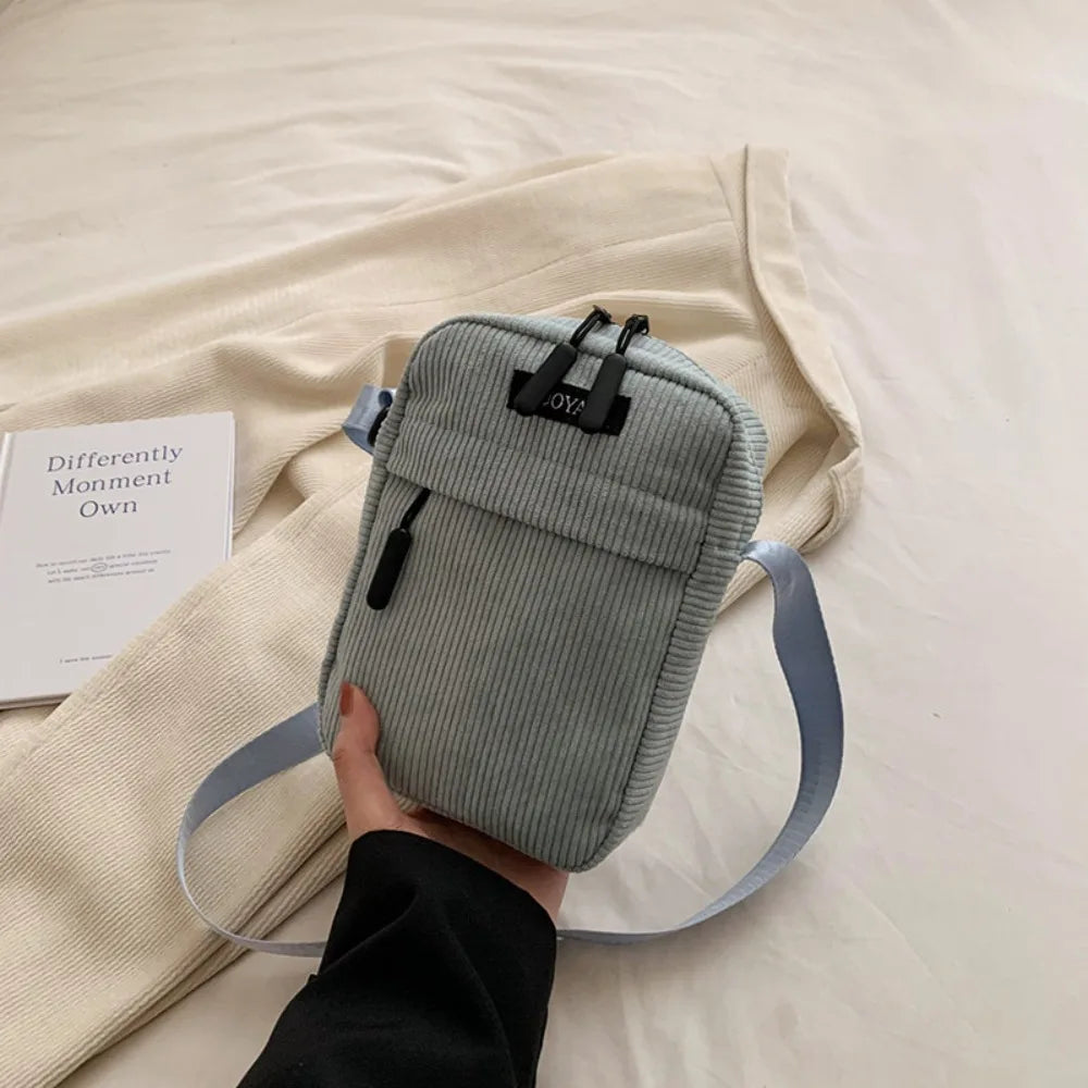 Bandolera de Pana Pequeña y a la Moda para Teléfono Móvil, Unisex y de Color Sólido