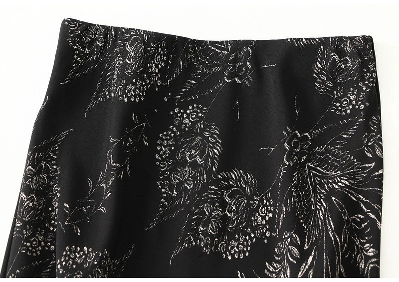 Falda Vintage de Satén | Estampado Floral Elegante