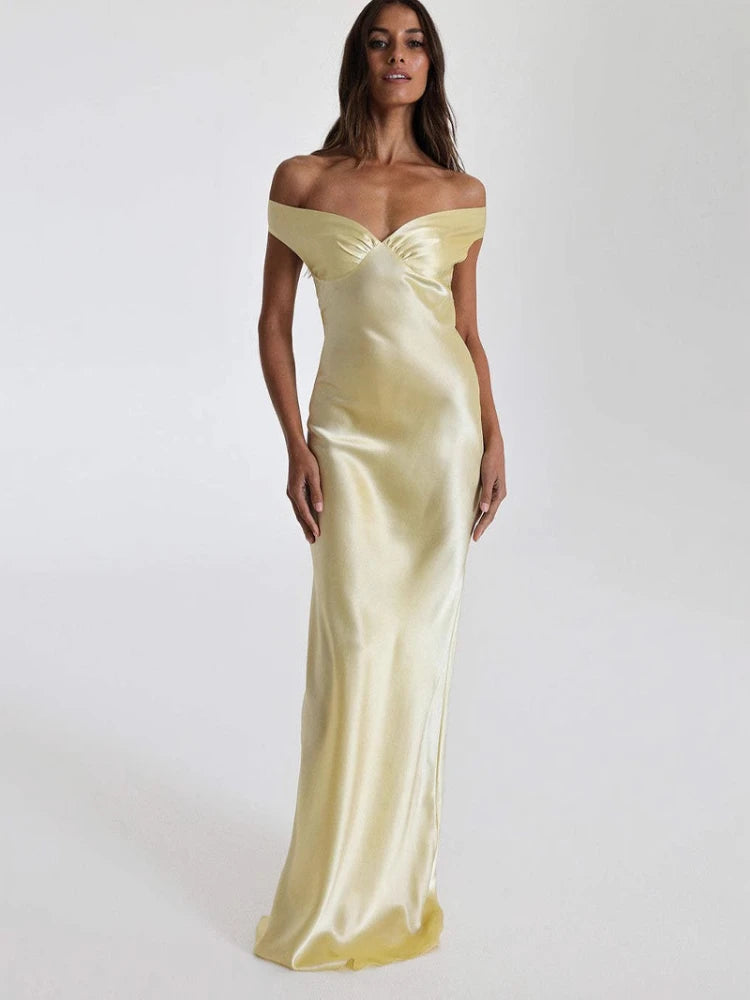 Vestido largo de satén con lazo y espalda descubierta para mujer