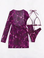 Conjunto de Tres Piezas - Bikini y Cover Up para la Arena
