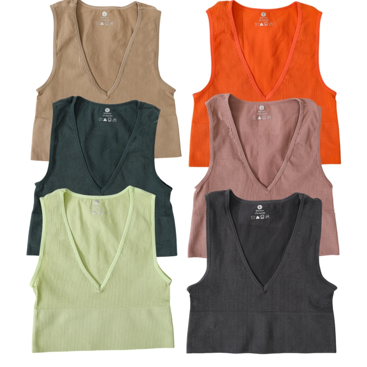 Top Corto Deportivo Sin Forro | Cuello V | Color Sólido | Ticotrendy