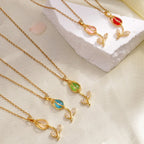 Collares románticos con colgante de flor de tulipán y circonita de piedra lunar para mujeres y niñas, cadena de acero inoxidable de Color dorado, accesorio de joyería, regalo