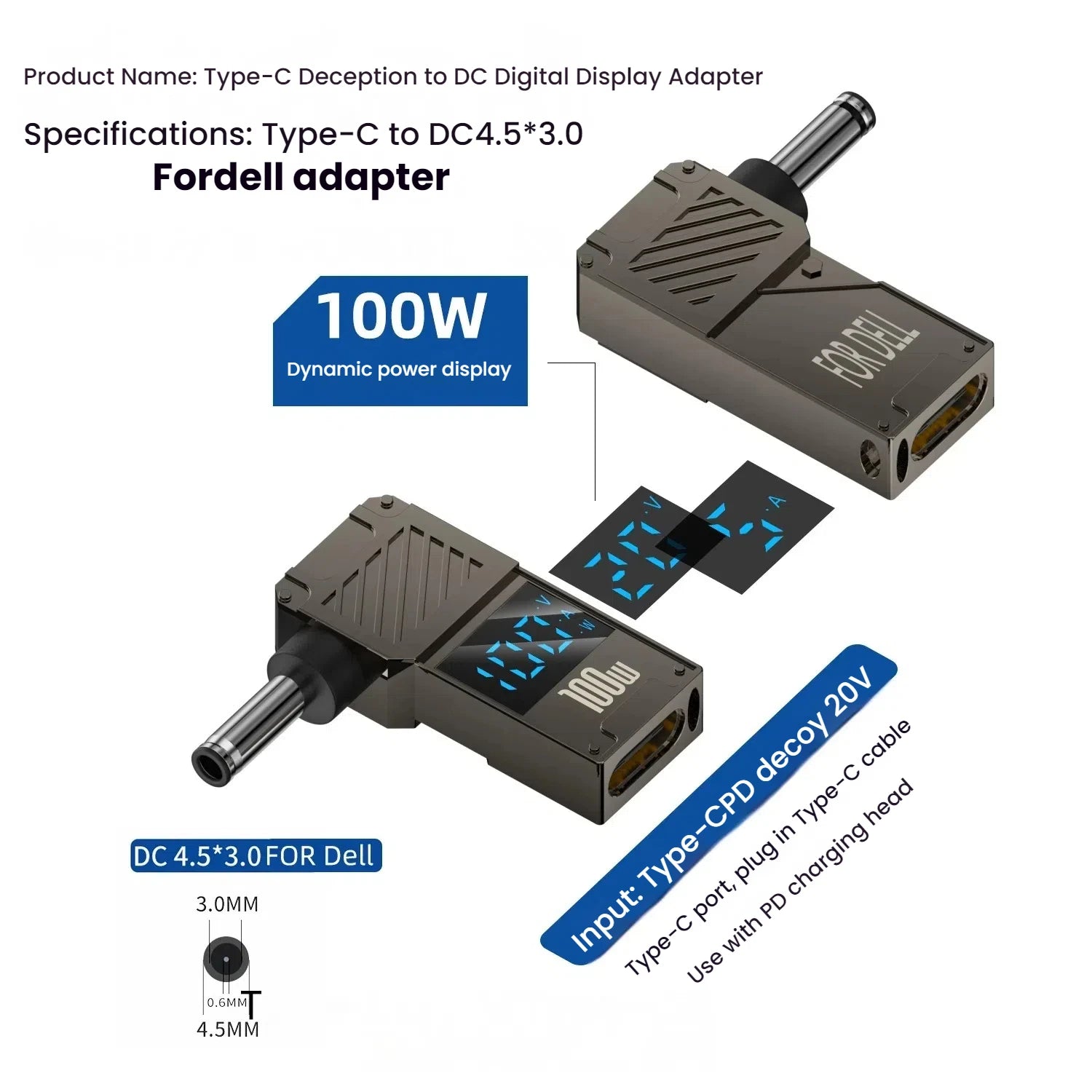 Adaptador Tipo C A DC | Cargador Laptop 100W | Convertidor Power Delivery | Ticotrendy