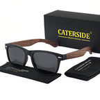 Gafas de Sol CATERSIDE Retro | Madera Natural y Montura TR90 | Lentes Polarizadas Ovaladas