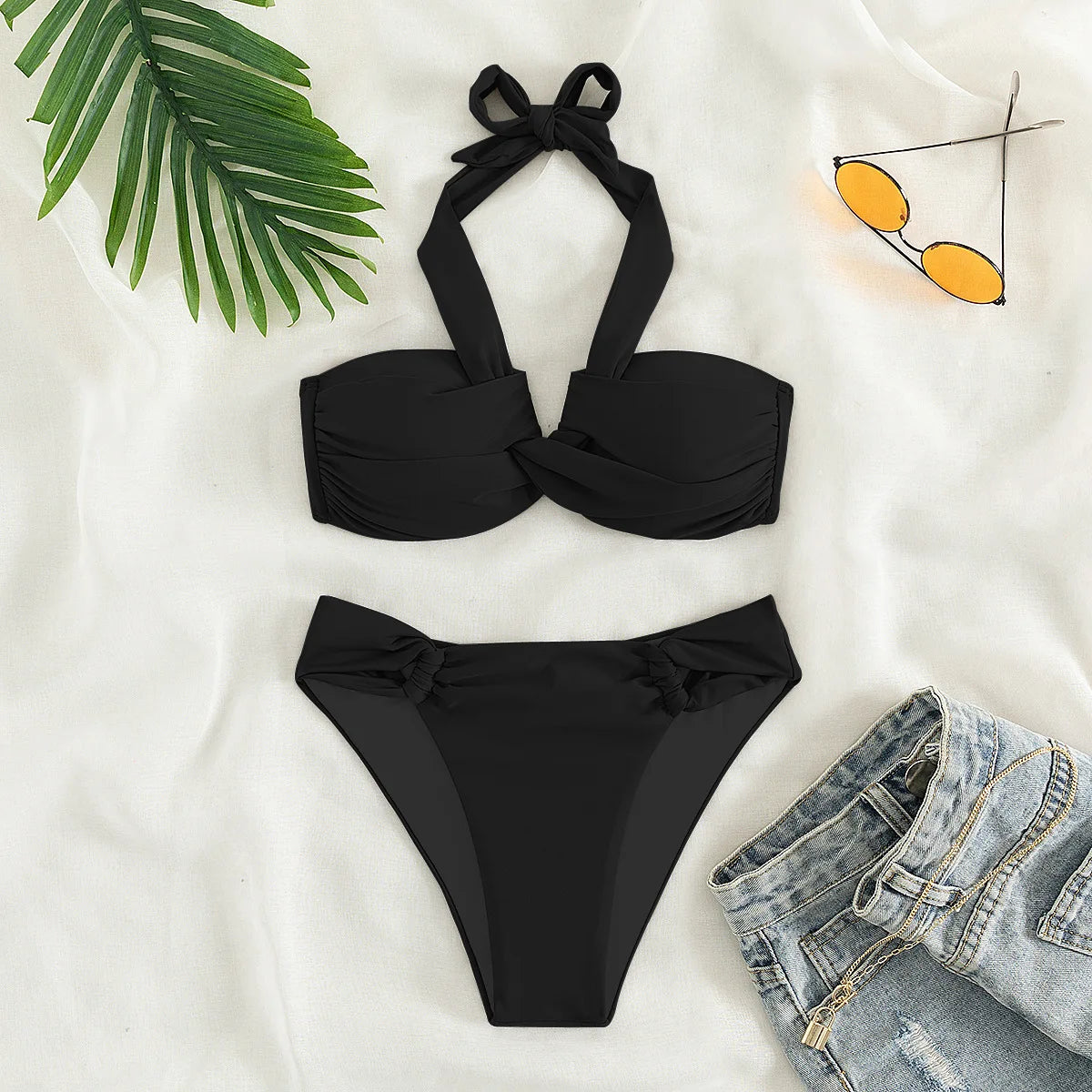 Bikini Halter Push Up con Twist - Traje de Baño de Playa