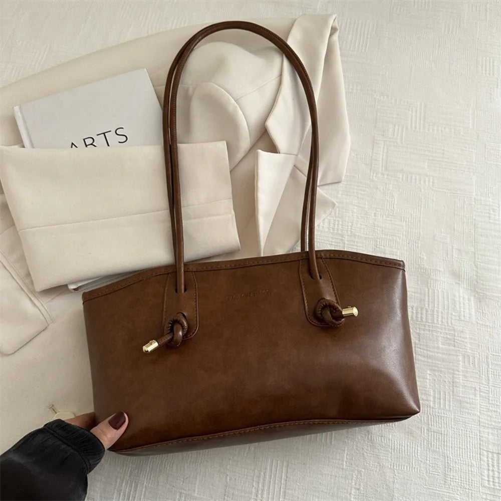 Y2K-Bolso de hombro de trabajo de gran capacidad para mujer, bolsos sencillos de Color sólido, bolso de mano de cuero PU