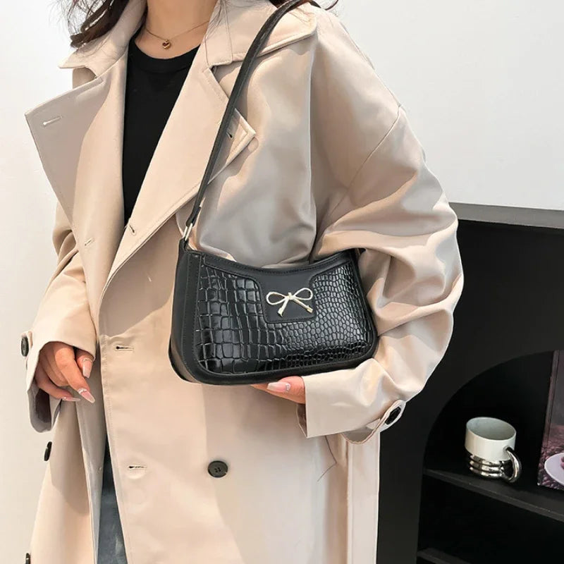 Bolso De Hombro Mujer Estampado Cocodrilo Lazo Vintage Pequeño