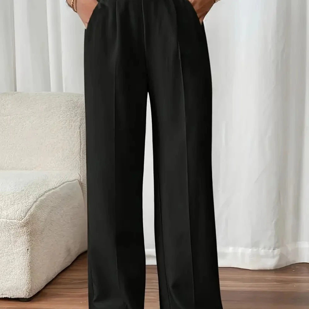 Pantalón Drapeado Elegante | Cintura Alta, Recto, Suelto y Color Sólido Verano 2025
