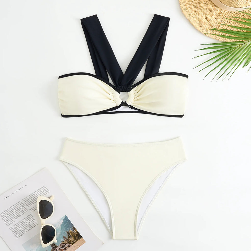 Conjunto de Bikini de Gasa de 3 Piezas - Traje de Baño Divisado para Playa