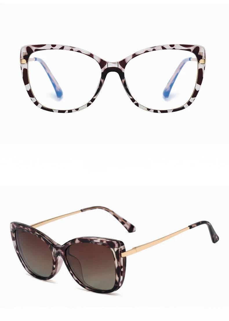 Gafas Lectura Ojo Gato Montura Metálica Clip Magnético | Polarizadas Miopía A La Moda