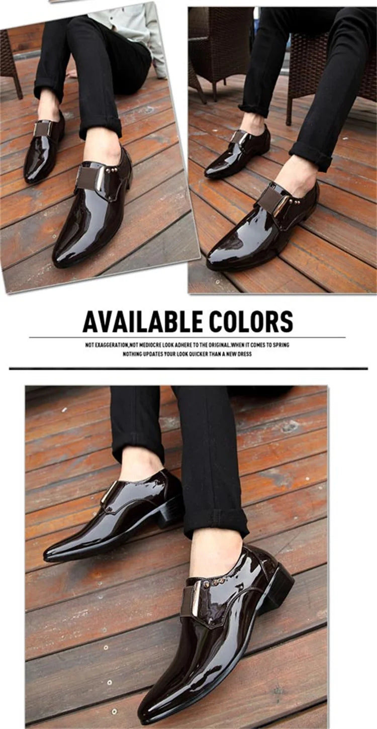 Mocasines Clásicos Hombre Charol | Punta Estrecha Sin Cordones Formales Negocios Boda